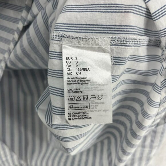 H & M L.O.G.G. Shirt Women's Sz S Gray White Striped Popover V Neck Long Sleeves - Picture 10 of 11